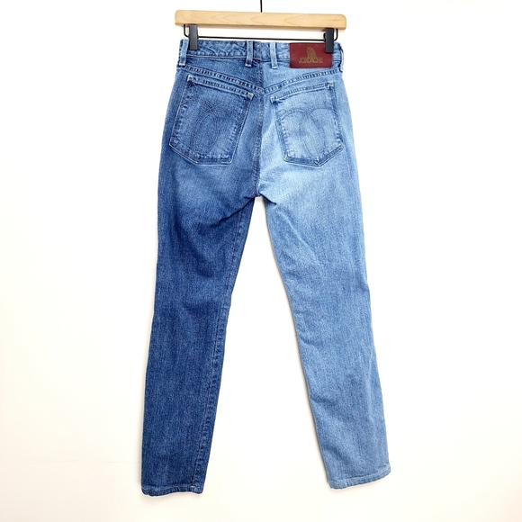 Jordache Size 26 Half & Half High Rise Vintage Crop Denim Blue Jeans - Picture 3 of 7